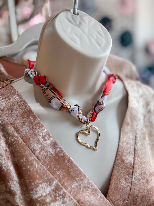 Scarf Necklace w/ Outlined Heart