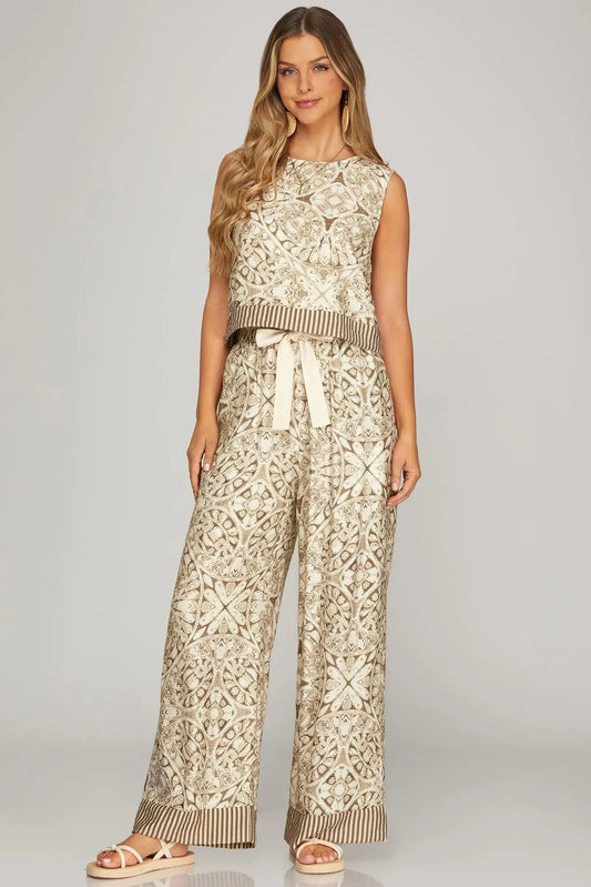 Taupe Print Pants