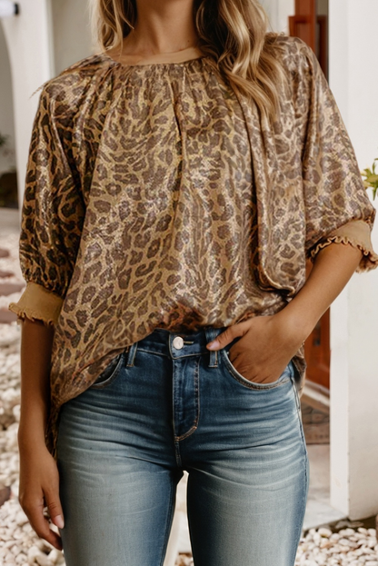 Leopard Print Half Sleeve Blouse