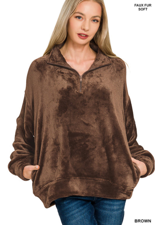 Faux Fur Half Zip Pullover