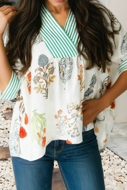 Half Sleeve V Neck Shift Floral Top