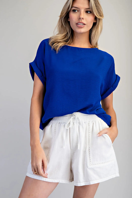 Royal Blue Solid Round Neck Top