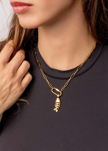 18K Gold PVD Paperclip Carabiner Necklace: Stainless / 16+2"