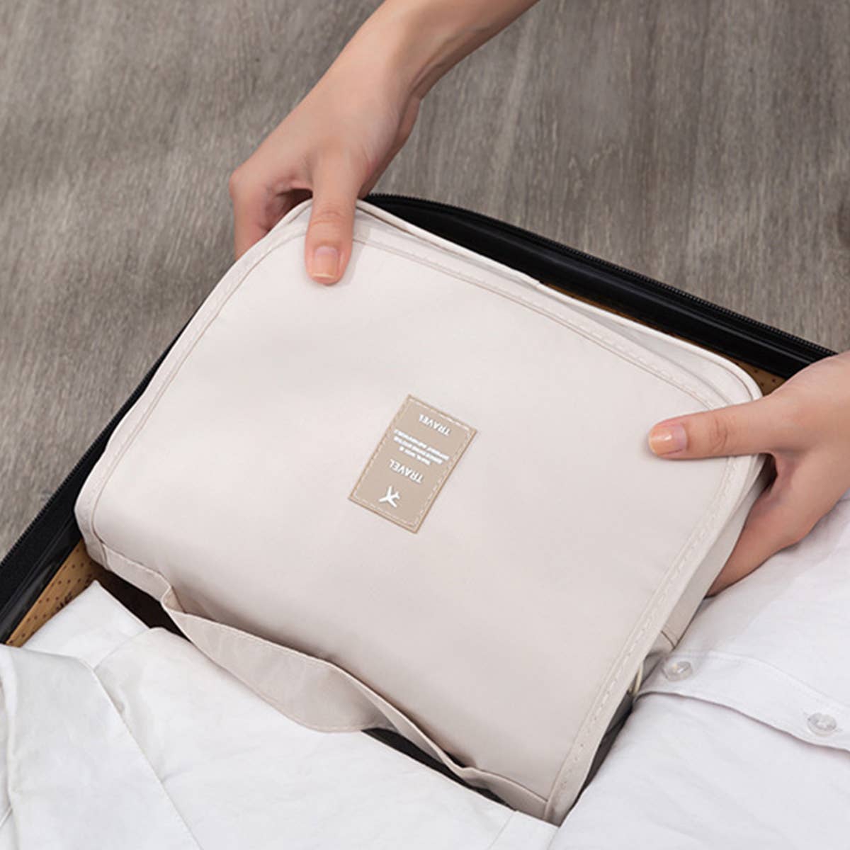 Beige Makeup Storage Bag For Travel