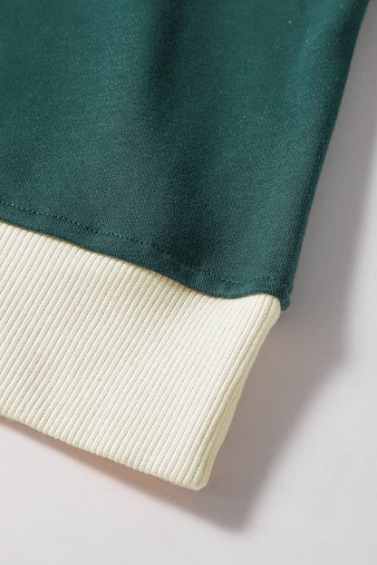 Color Contrast Loose Pullover and Lace-up Waist Skort Set: Evergreen