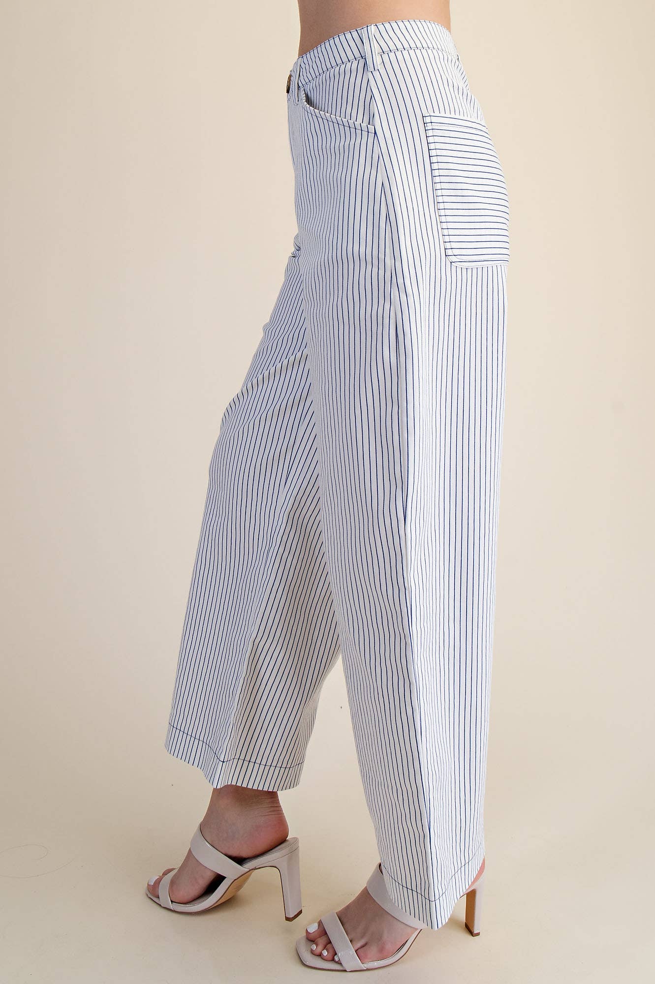 Barrel Leg Stripe High Waist Casual Pants: White