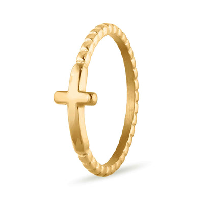 Stainless Steel Beaded Stackable Cross Ring: Gold / 7