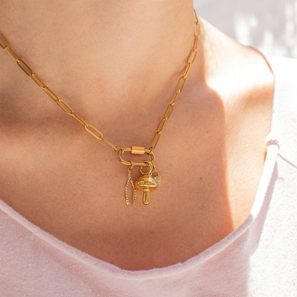 18K Gold PVD Paperclip Carabiner Necklace: Stainless / 16+2"