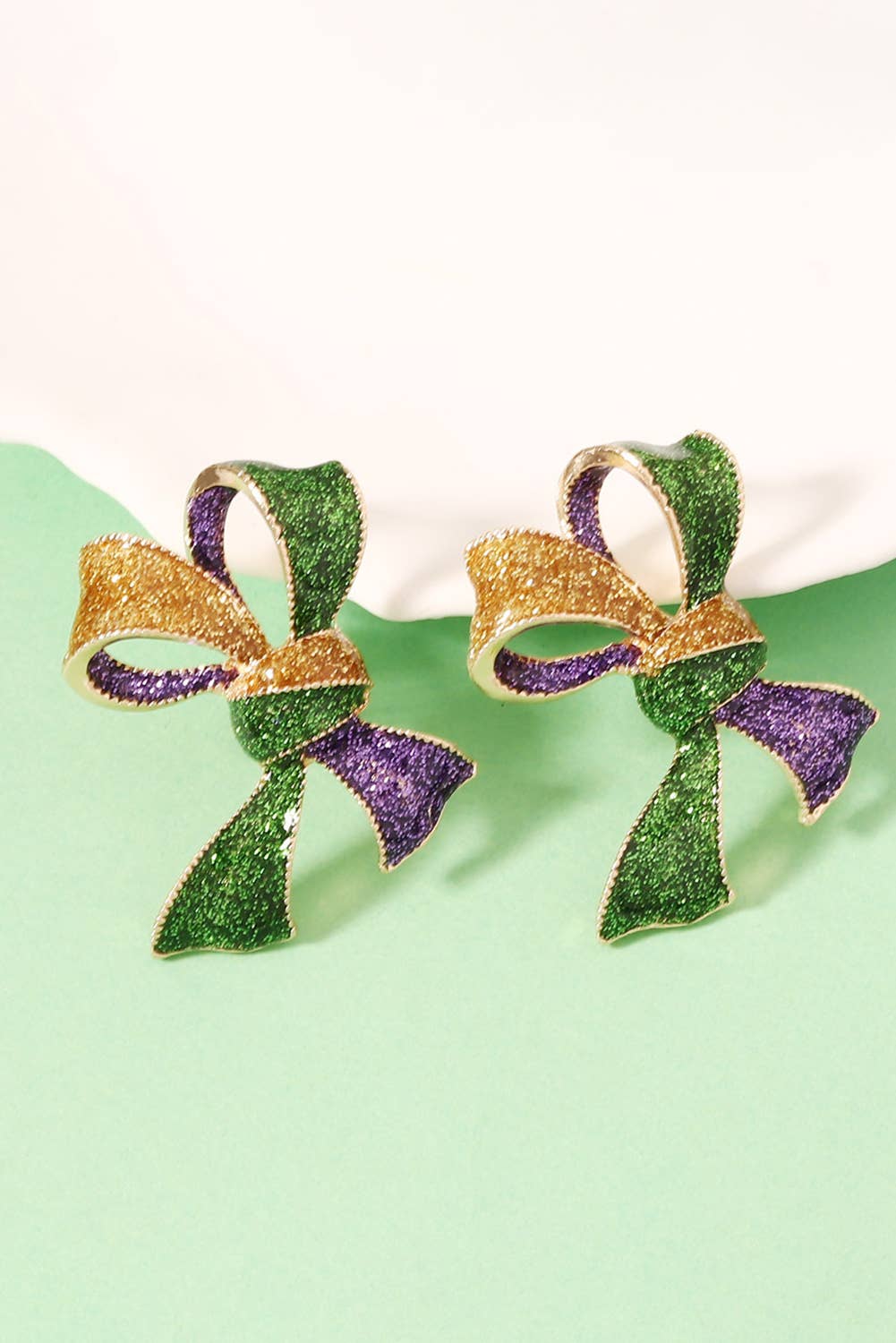 LDC 3D Mardi Gras Bow Dazzling Earrings: Tillandsia Purple