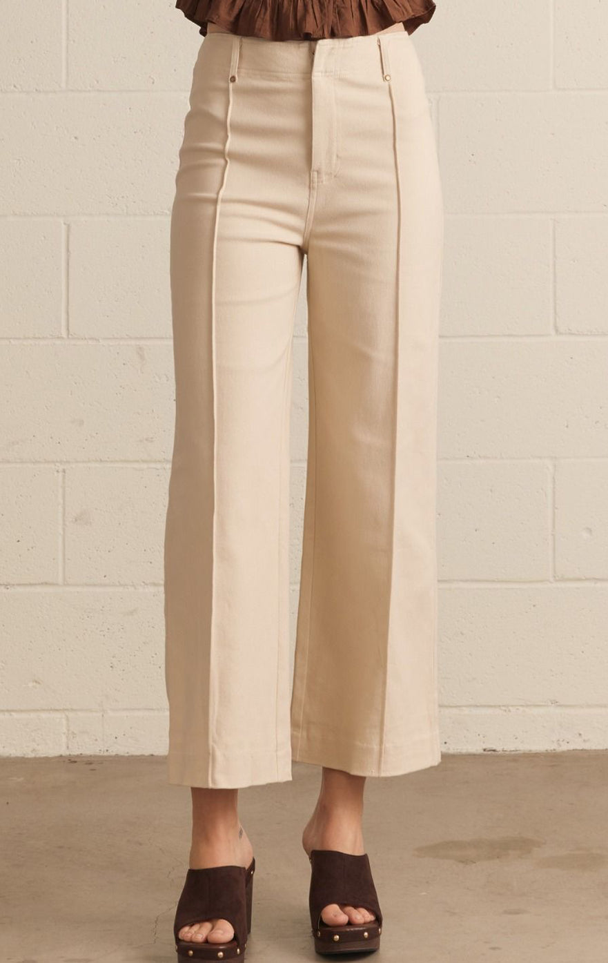 Solid high rise wide leg pants- cream