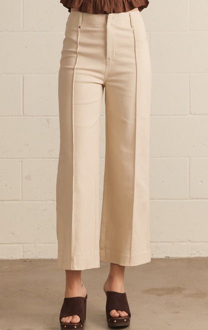 Solid high rise wide leg pants- cream