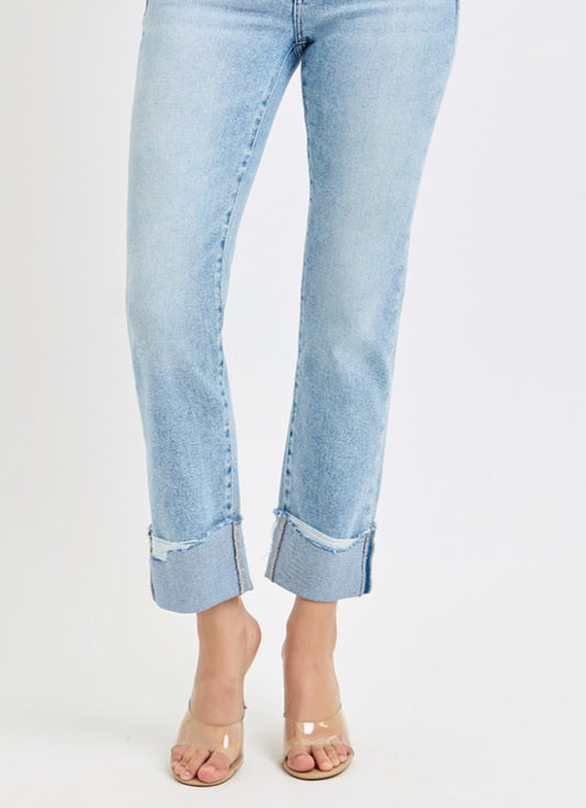TC-High Rise-Crop Straight-Cuffed Jeans