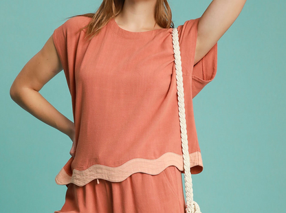 Scallop Hem Cap Sleeve Top