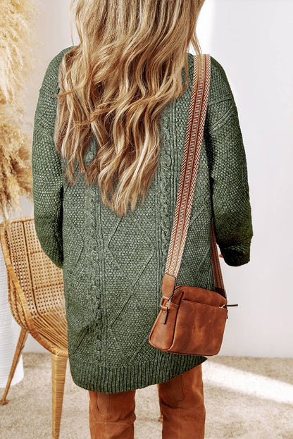 LDC Cable Knit Drop Shoulder Loose Fit Sweater Dress: Mist Green