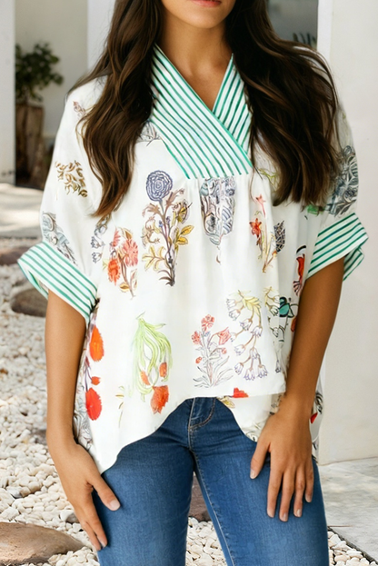 Half Sleeve V Neck Shift Floral Top