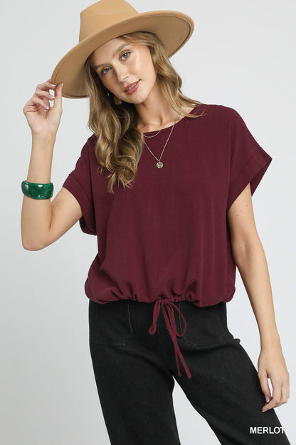 Drawstring Linen Blend Top