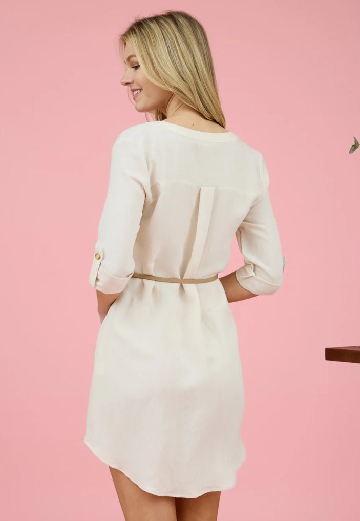 3/4 SLEEVE BELTED MINI DRESS