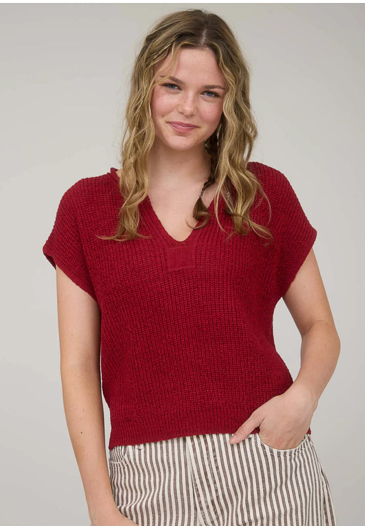 Split Neck Short Sleeve Pullover