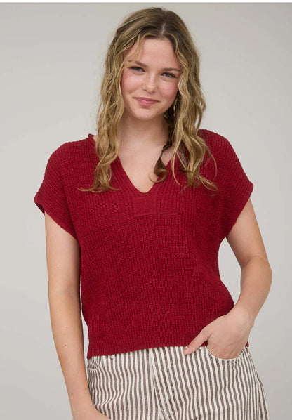 Split Neck Short Sleeve Pullover