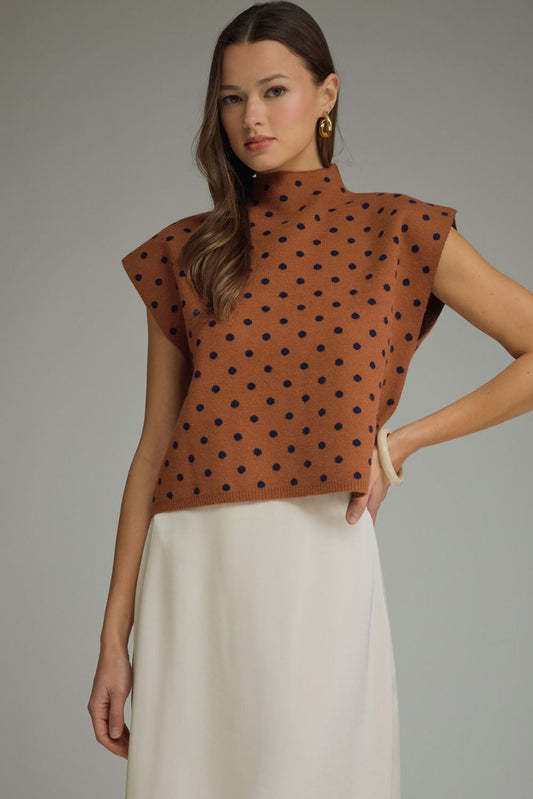 Camel Polka Dot High Neck Sweater