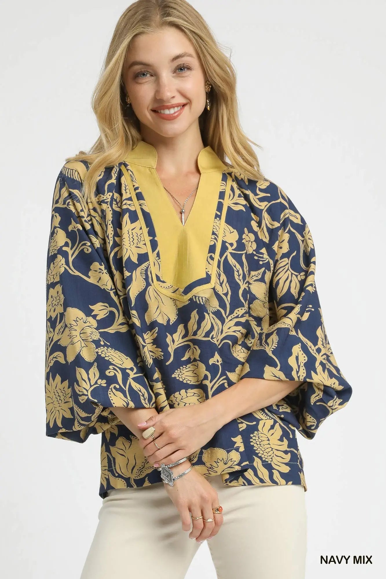 Linen Blend Half Sleeve Top