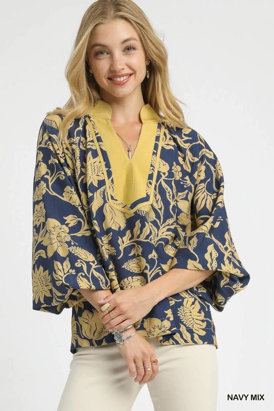 Linen Blend Half Sleeve Top