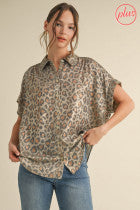 Leopard Print Collared Button Up Top