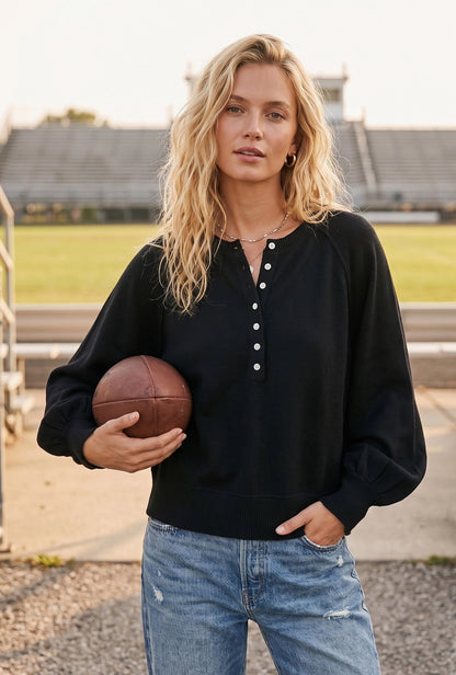 Henley Balloon Sleeve Sweater Top