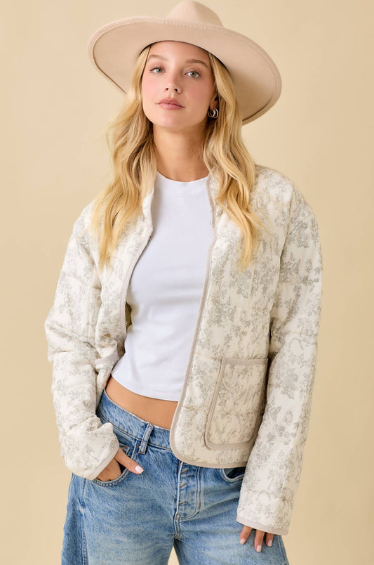 Vintage Print Quilted Woven Light Padded Jacket