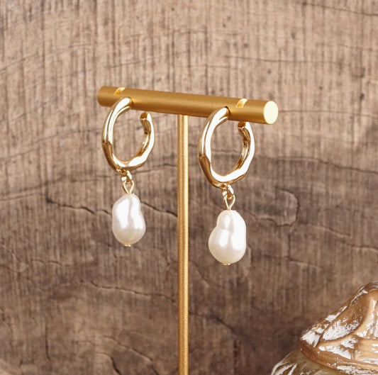 Pearl huggie hoop drop