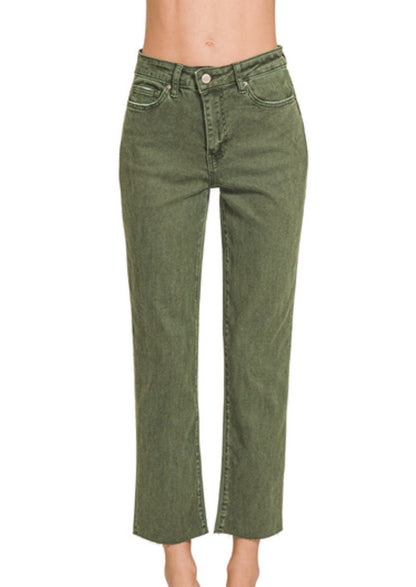 High Waist Cropped Straight Pants