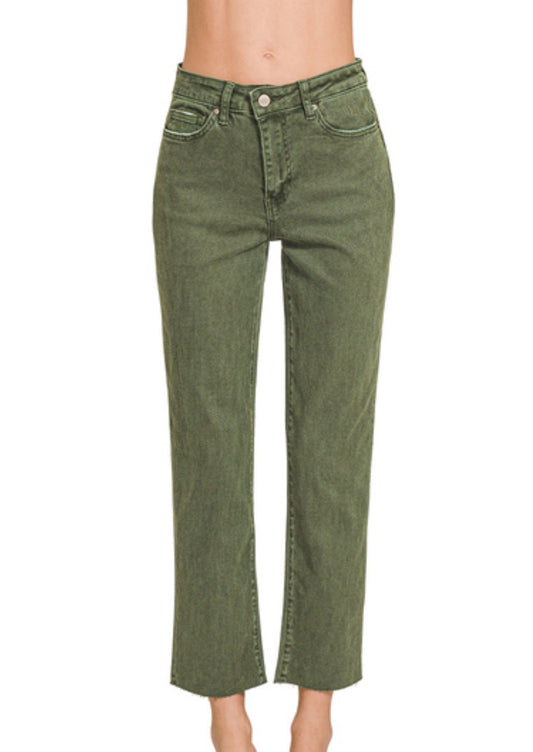 High Waist Cropped Straight Pants