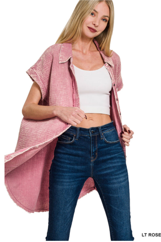 Washed Button Down Shirt Dress