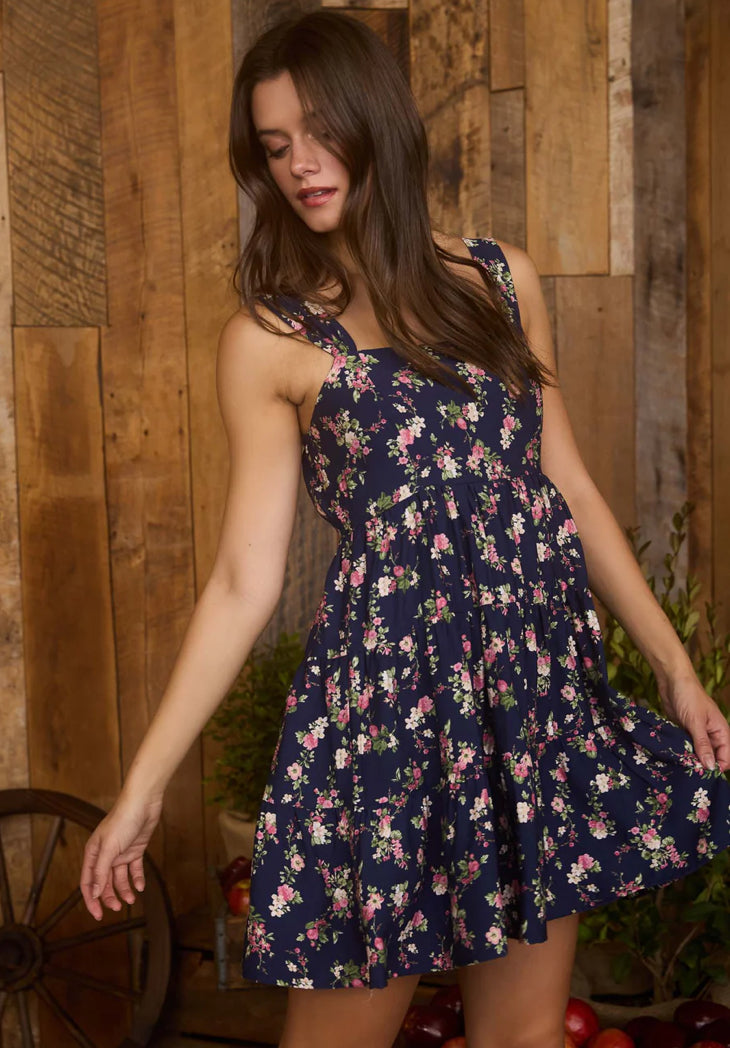 FLORAL SLEEVELESS TIERED MINI DRESS