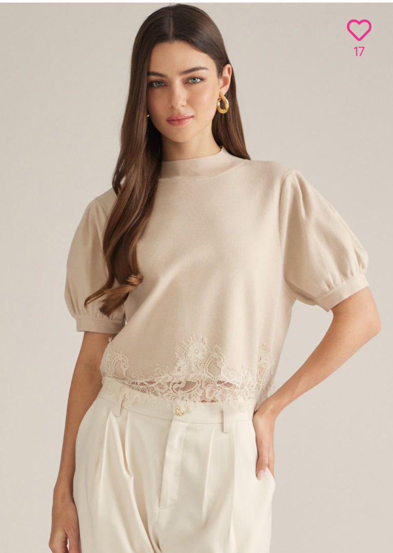 Short Puff sleeve sweater top with mock neck