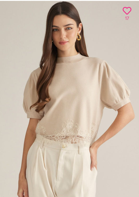 Short Puff sleeve sweater top with mock neck