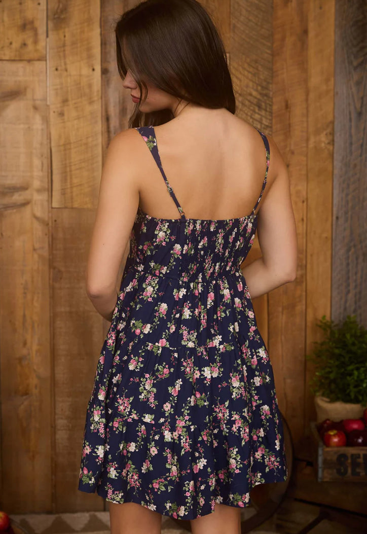 FLORAL SLEEVELESS TIERED MINI DRESS