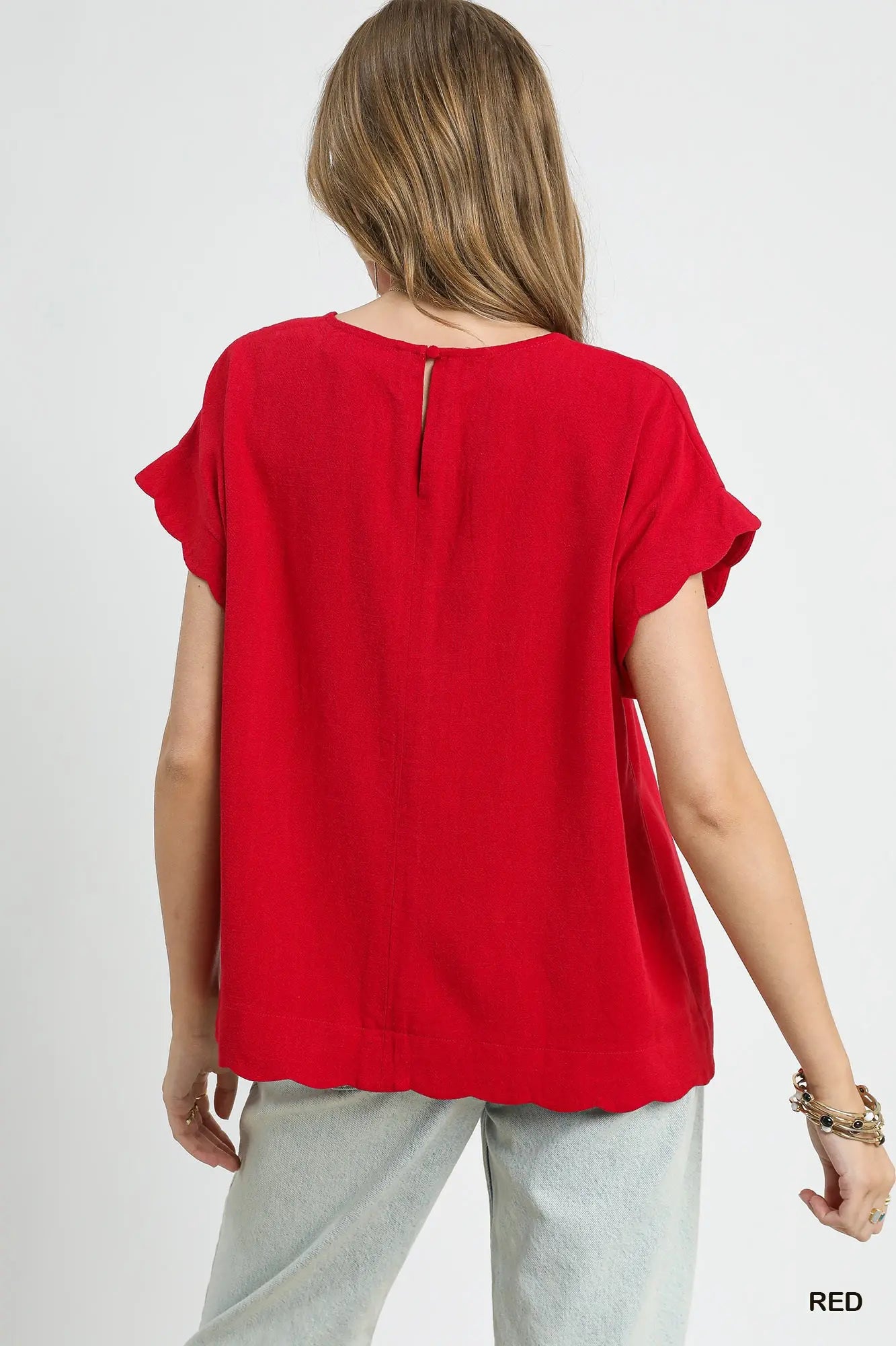 Scallop Hem Linen Blend Top