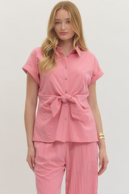 Lt Pink Button Down Tie Top