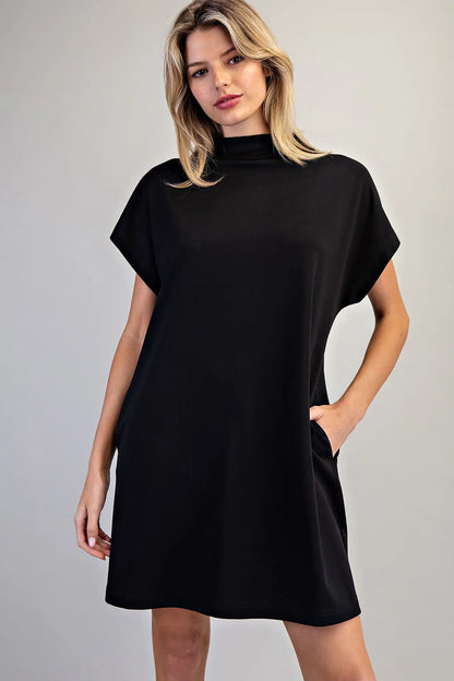 Solid Mock Neck Mini Dress