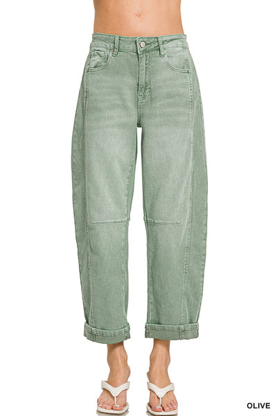 Barrel Leg Cropped Denim Pants