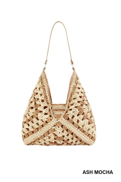 Woven Straw Crochet Shoulder Bag