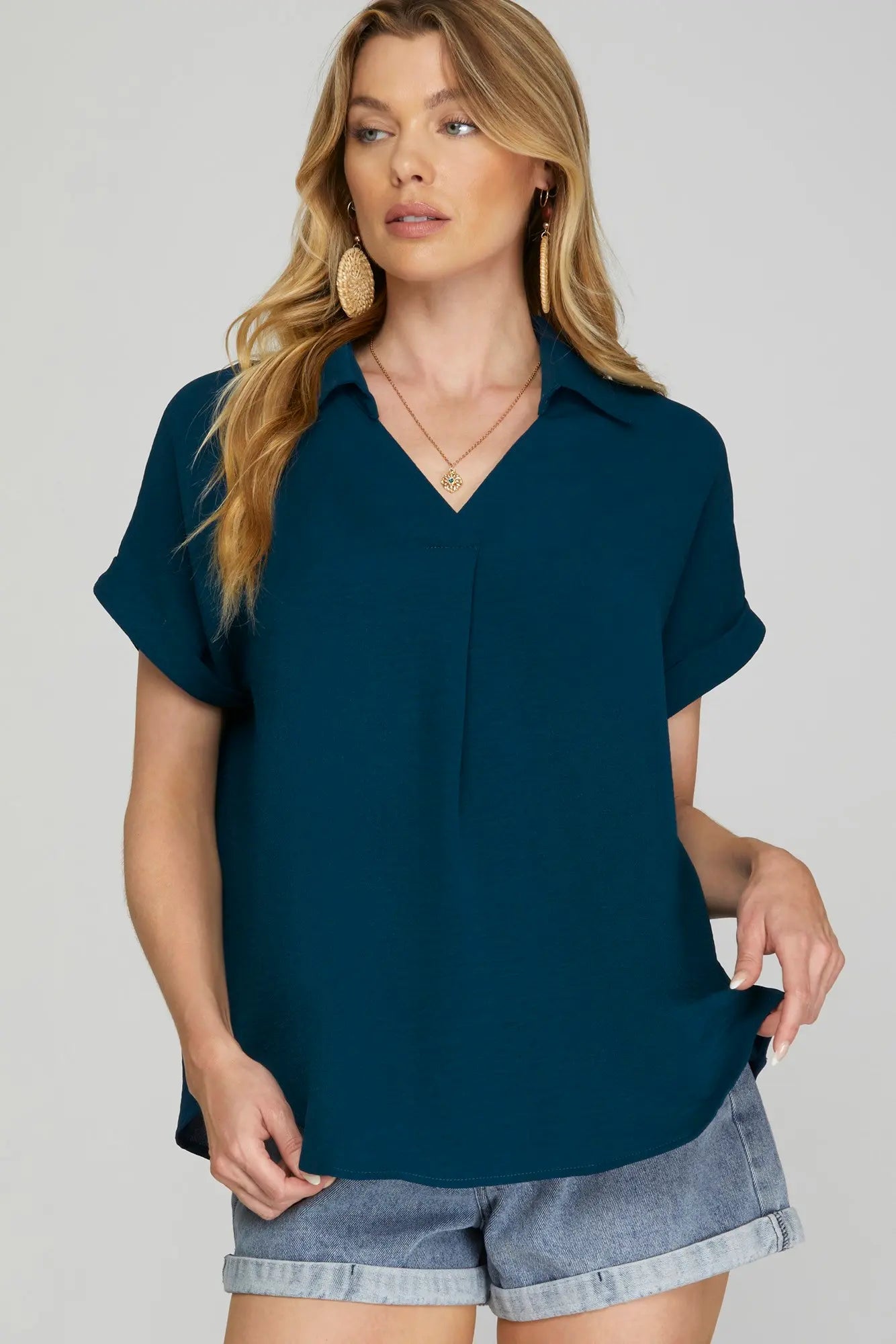 Navy Blue Button Down Top