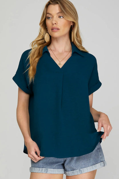 Navy Blue Button Down Top