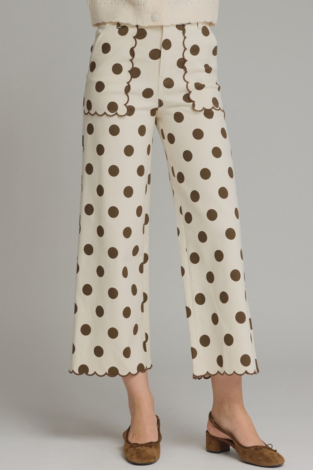 Brown Polka Dot Scalloped Pants