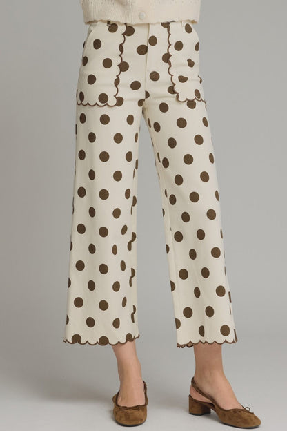 Brown Polka Dot Scalloped Pants
