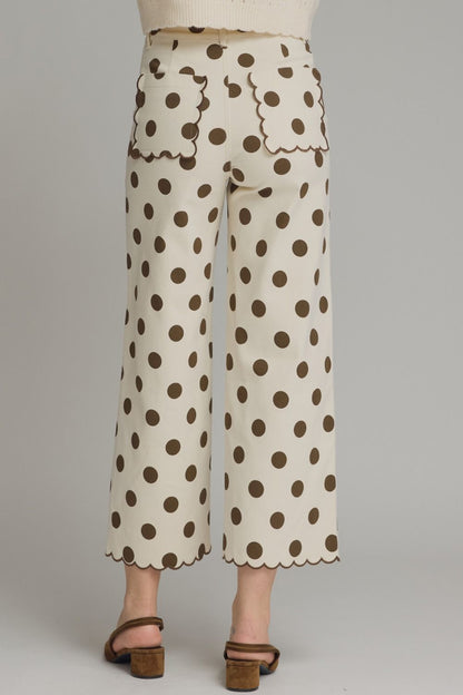 Brown Polka Dot Scalloped Pants