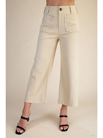 Scallop Pocket Detail Wide-Leg Pants