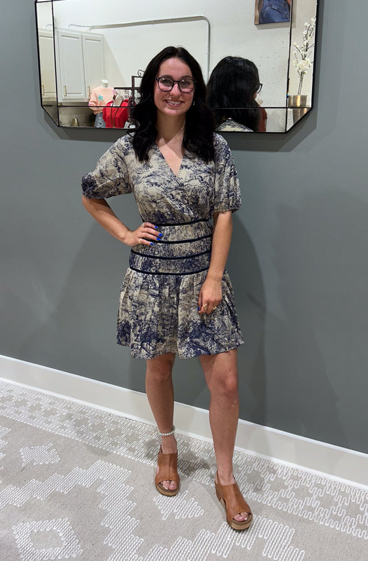 Antique Print Mini Dress