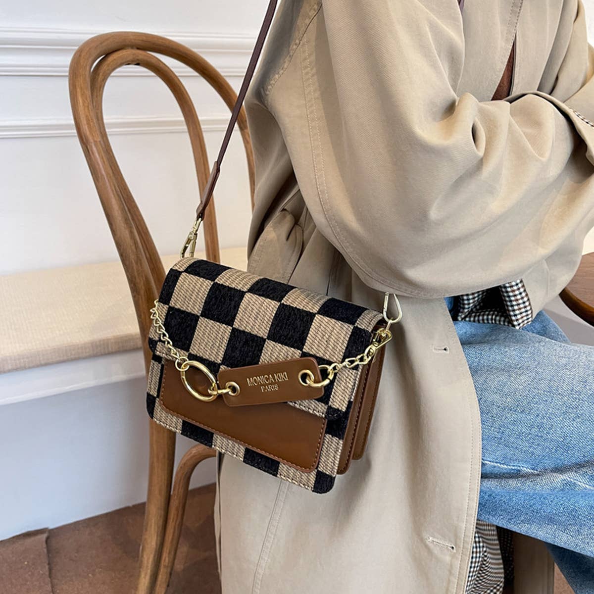 Trendy Checkered PU Crossbody Bag